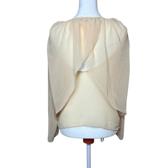 ZARA Woman Sheer Cream Crepe Long Sleeve Blouse Faux Wrap Back Ruched Flowy Med - Picture 5 of 7